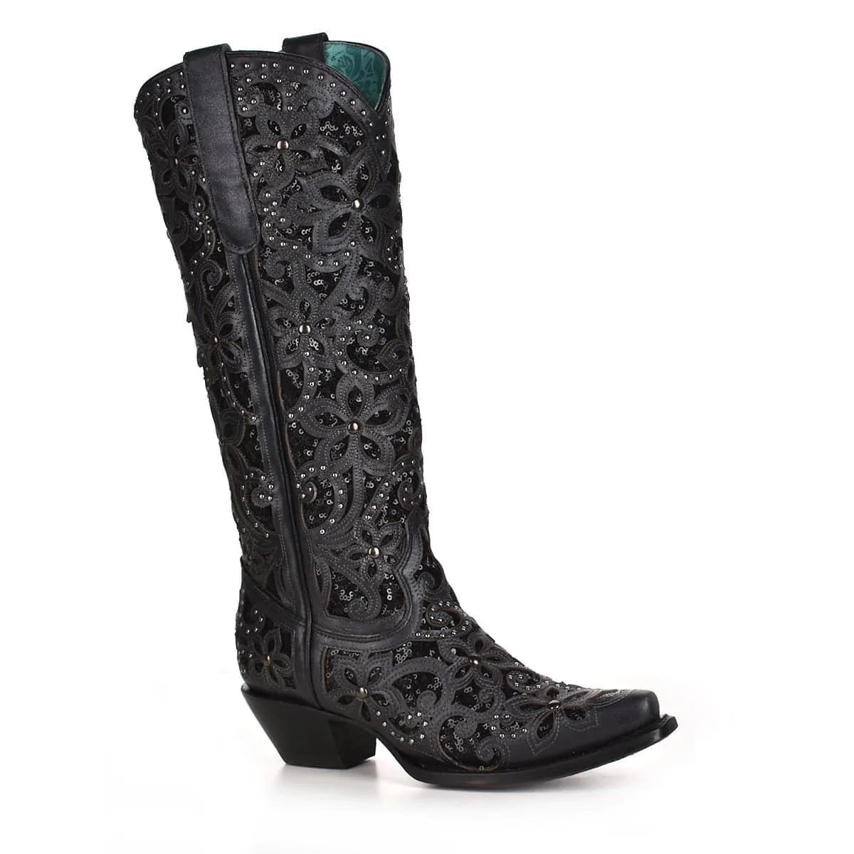 LD BLACK INLAY & EMBROIDERY & STUDS TALL TOP