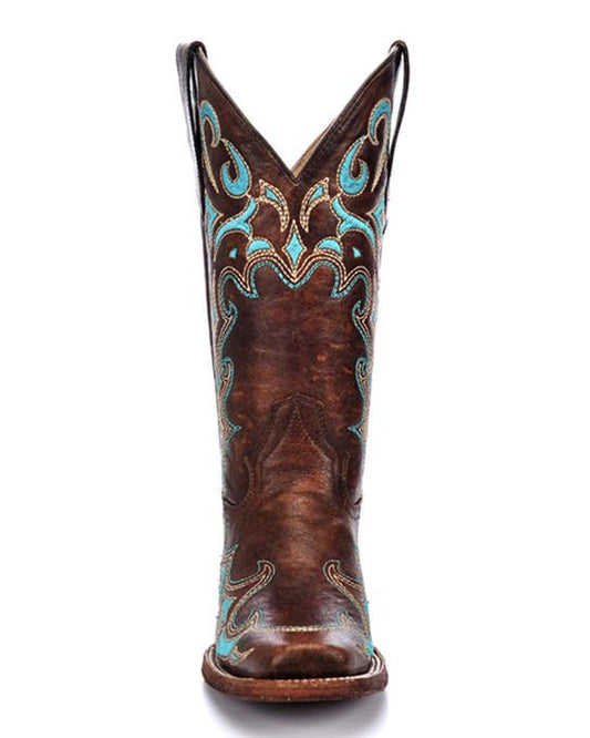 LD BROWN/TURQ SIDE EMBROIDERY