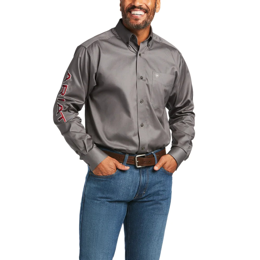 SHIRT ARIAT TEM LOGO CLSSC LS GREY/SE RED