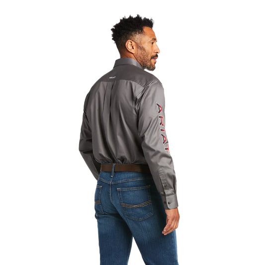 SHIRT ARIAT TEM LOGO CLSSC LS GREY/SE RED