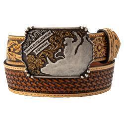 3D BOYS BASKET WEAVE FLORAL TOOLED BELT