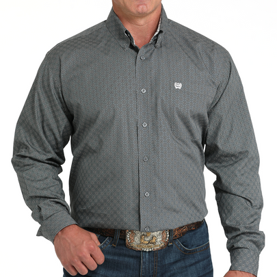 CINCH MENS LS SHRT PRINT GEO GREY
