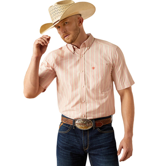 ARIAT MENS SS SHRT STRIPE KHAKI