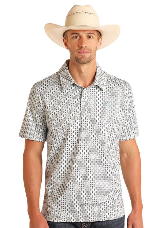 PANHANDLE MNS POLO PRNT AQUA