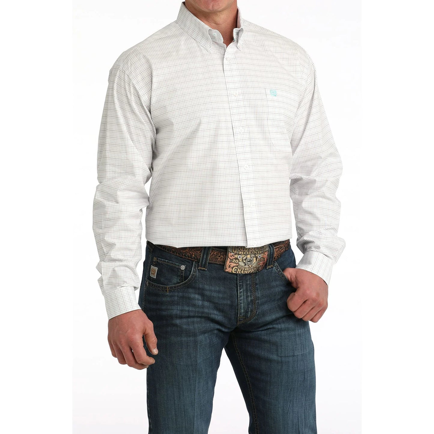 CINCH MENS LS SHIRT WHITE  PLAID