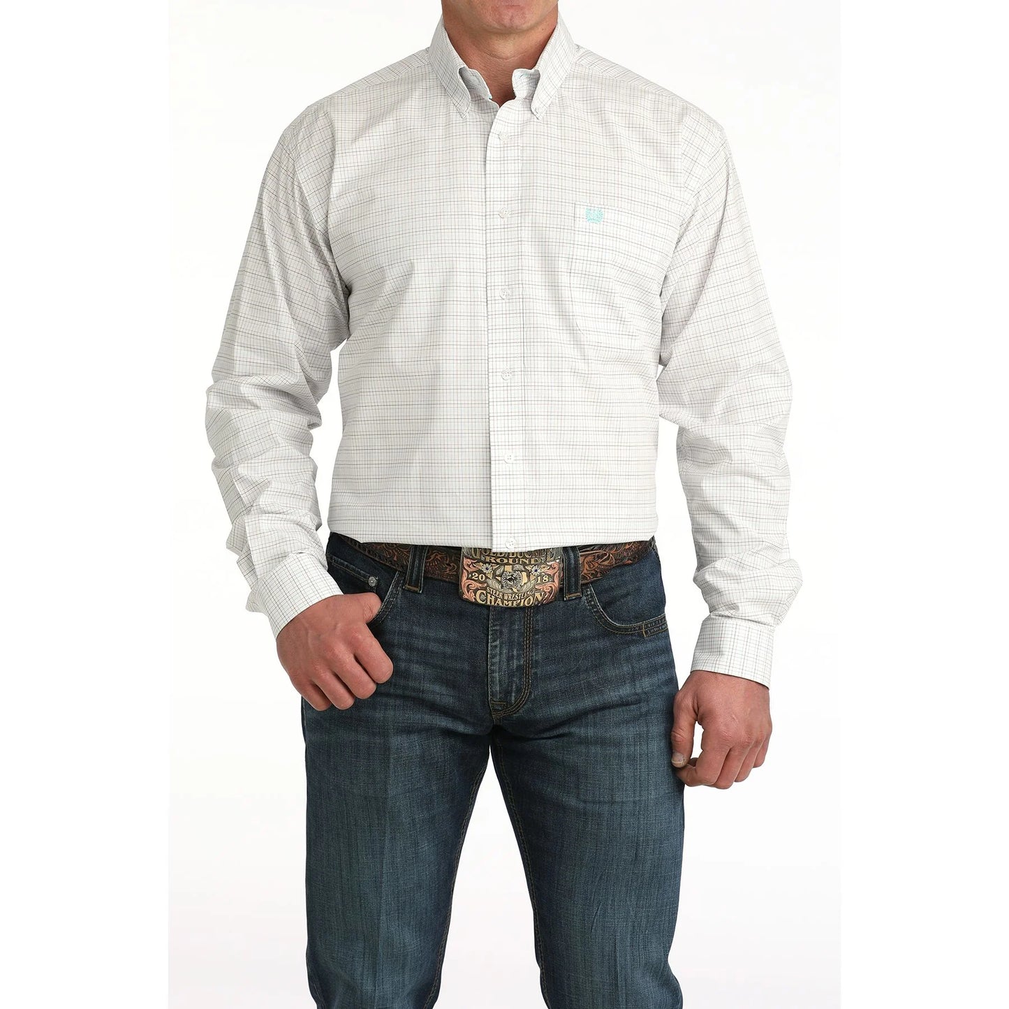 CINCH MENS LS SHIRT WHITE  PLAID