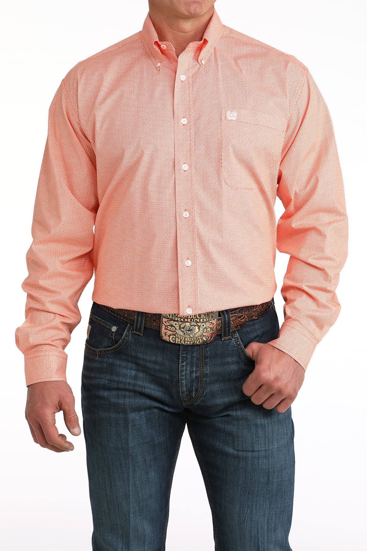 CINCH MNS LS SHIRT PRINT ORANGE