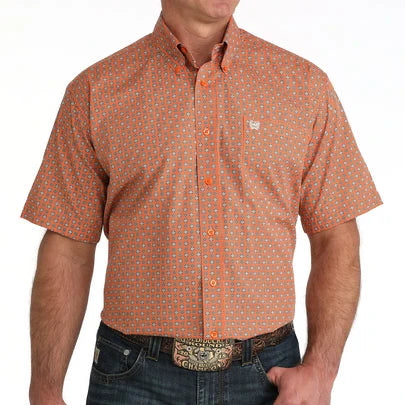 CINCH MENS SS SHRT ORANGE PRINT