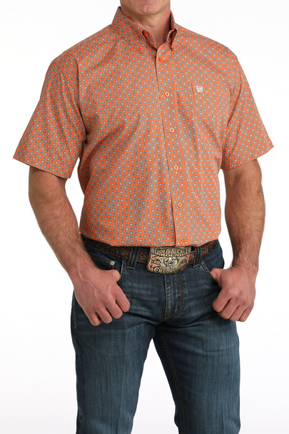 CINCH MENS SS SHRT ORANGE PRINT