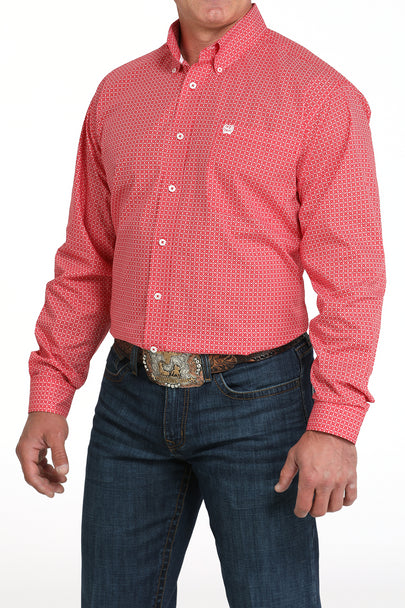 CINCH MENS RED LS SHRT PRNT