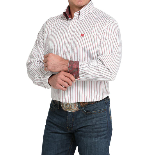 CINCH MENS LS SHRT STRIPE WHITE