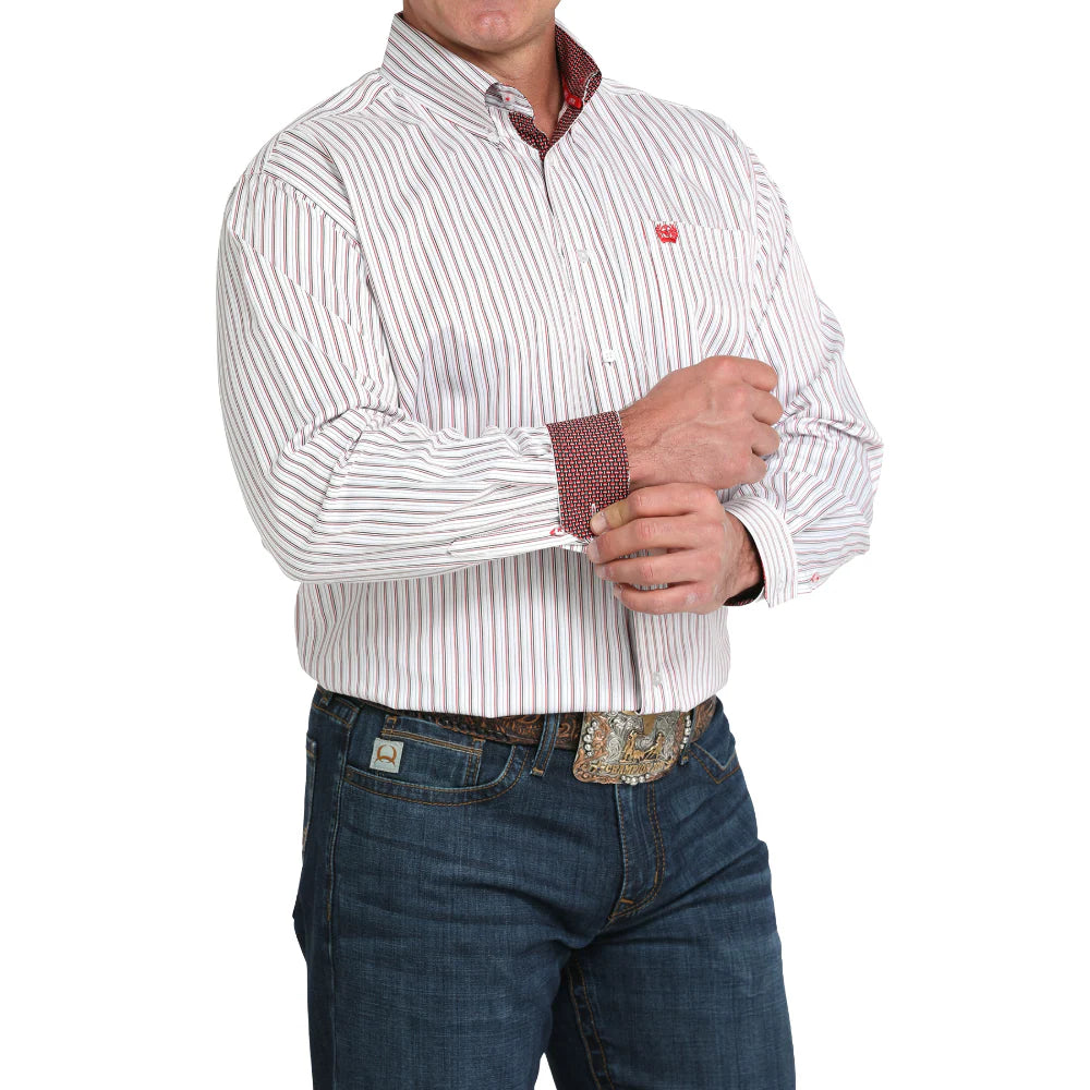 CINCH MENS LS SHRT STRIPE WHITE