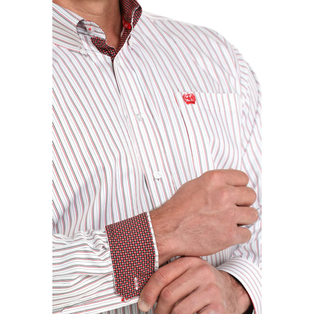 CINCH MENS LS SHRT STRIPE WHITE