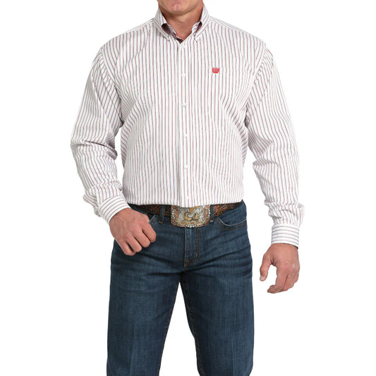 CINCH MENS LS SHRT STRIPE WHITE