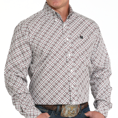 CINCH MENS LS SHRT WHITE GEO PRINT