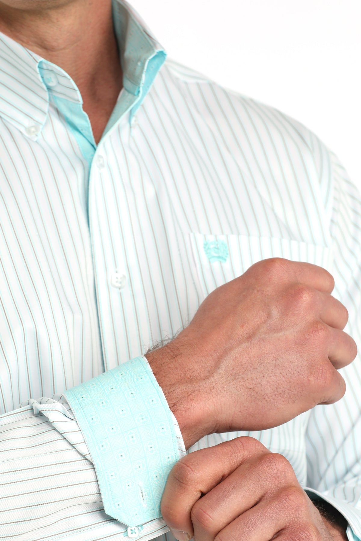 CINCH MENS LS SHRT TEAL STRIPE