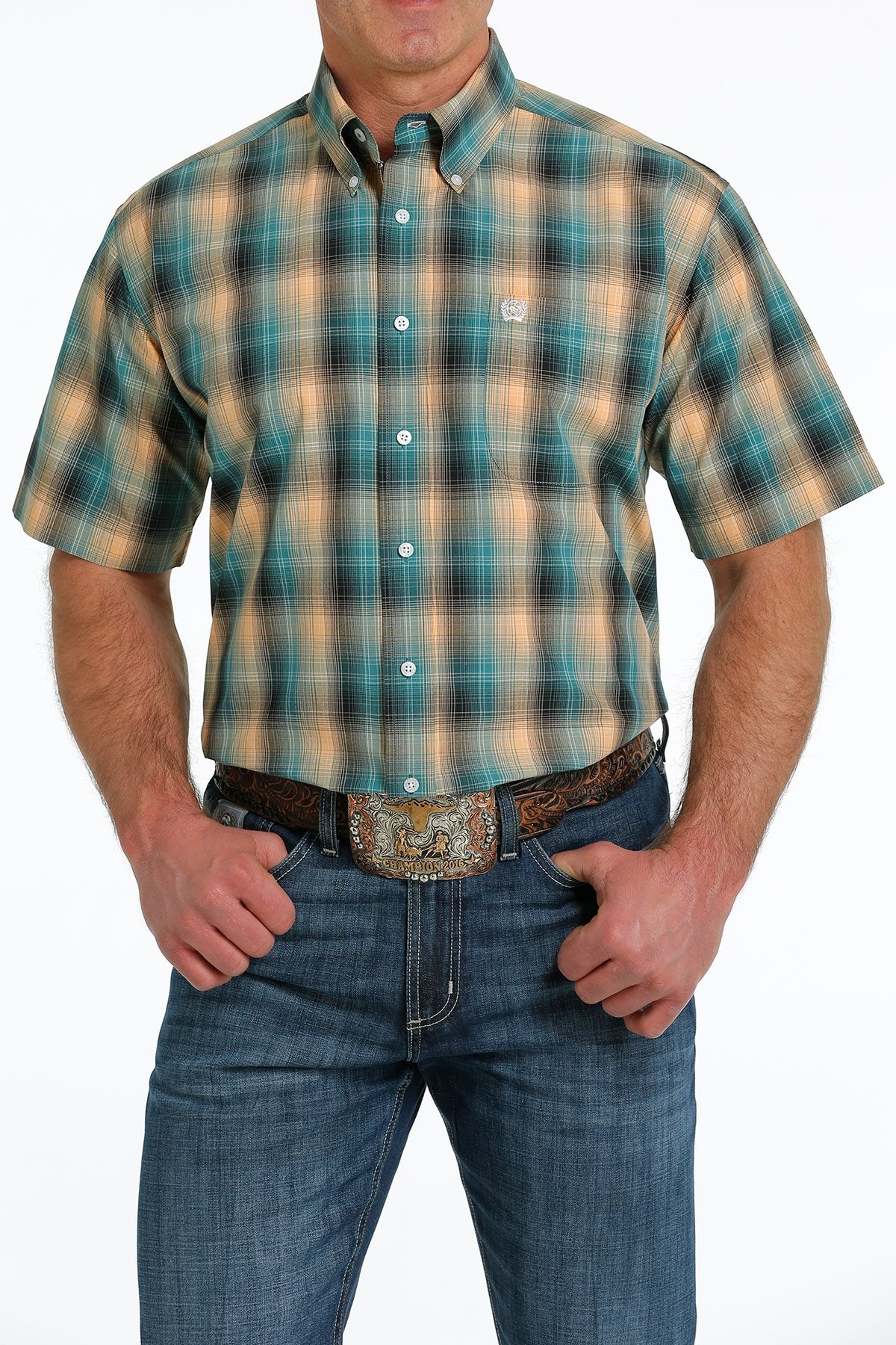 CINCH MENS PLAID SHORTSLEEVE SHIRT