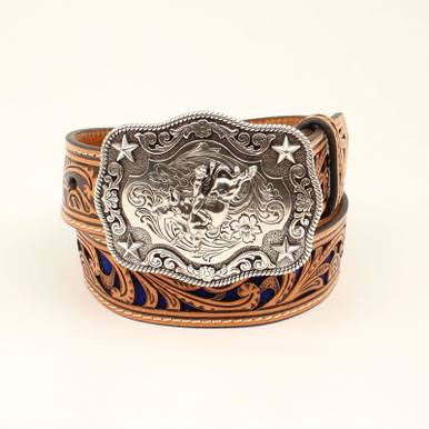 BOYS BELT FLORAL TOOLED