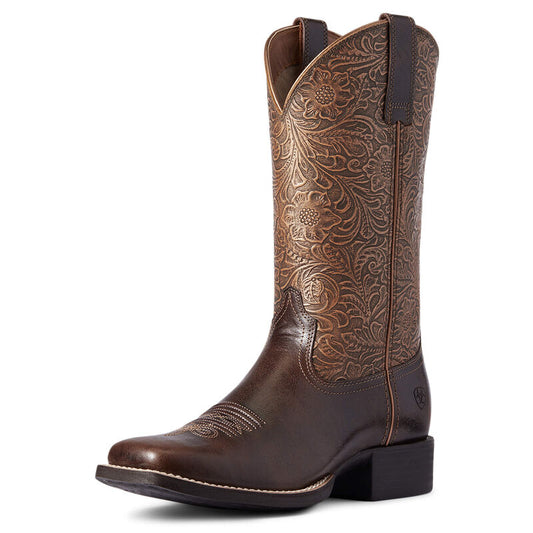 BOOT ARIAT ROUNDUP WIDE SQUARE BRN