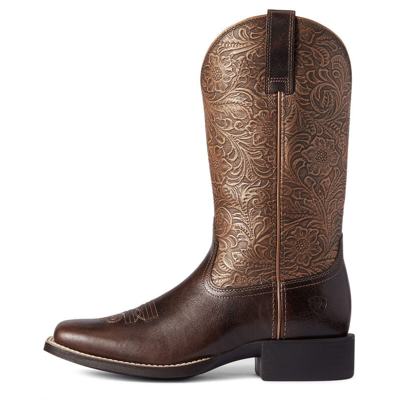 BOOT ARIAT ROUNDUP WIDE SQUARE BRN