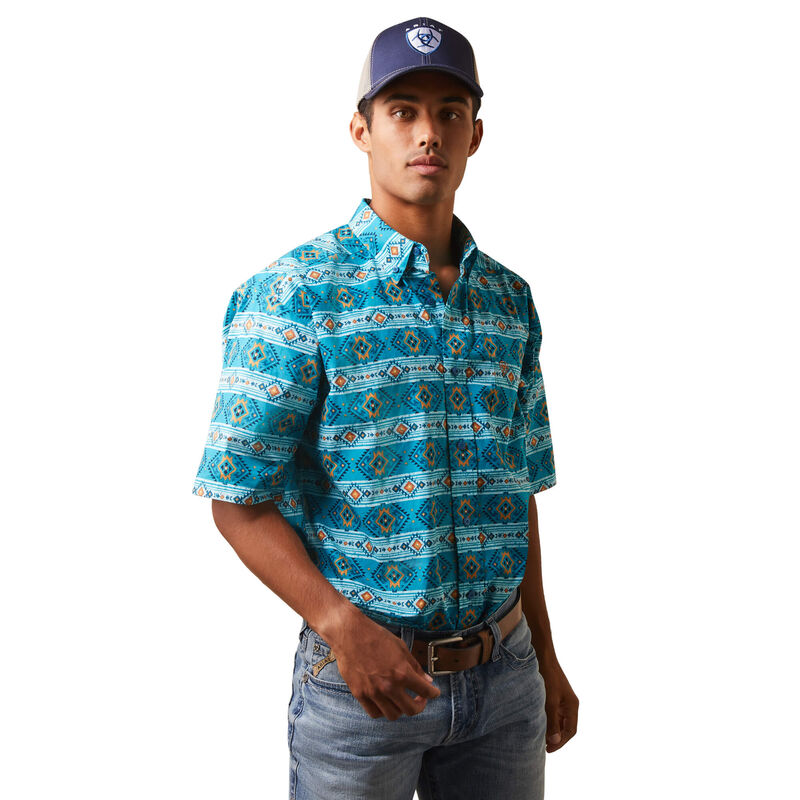 ARIAT MENS KONNER ENAMEL BLUE SHORTSLEEVE SHIRT | Cowboy Corral Inc.