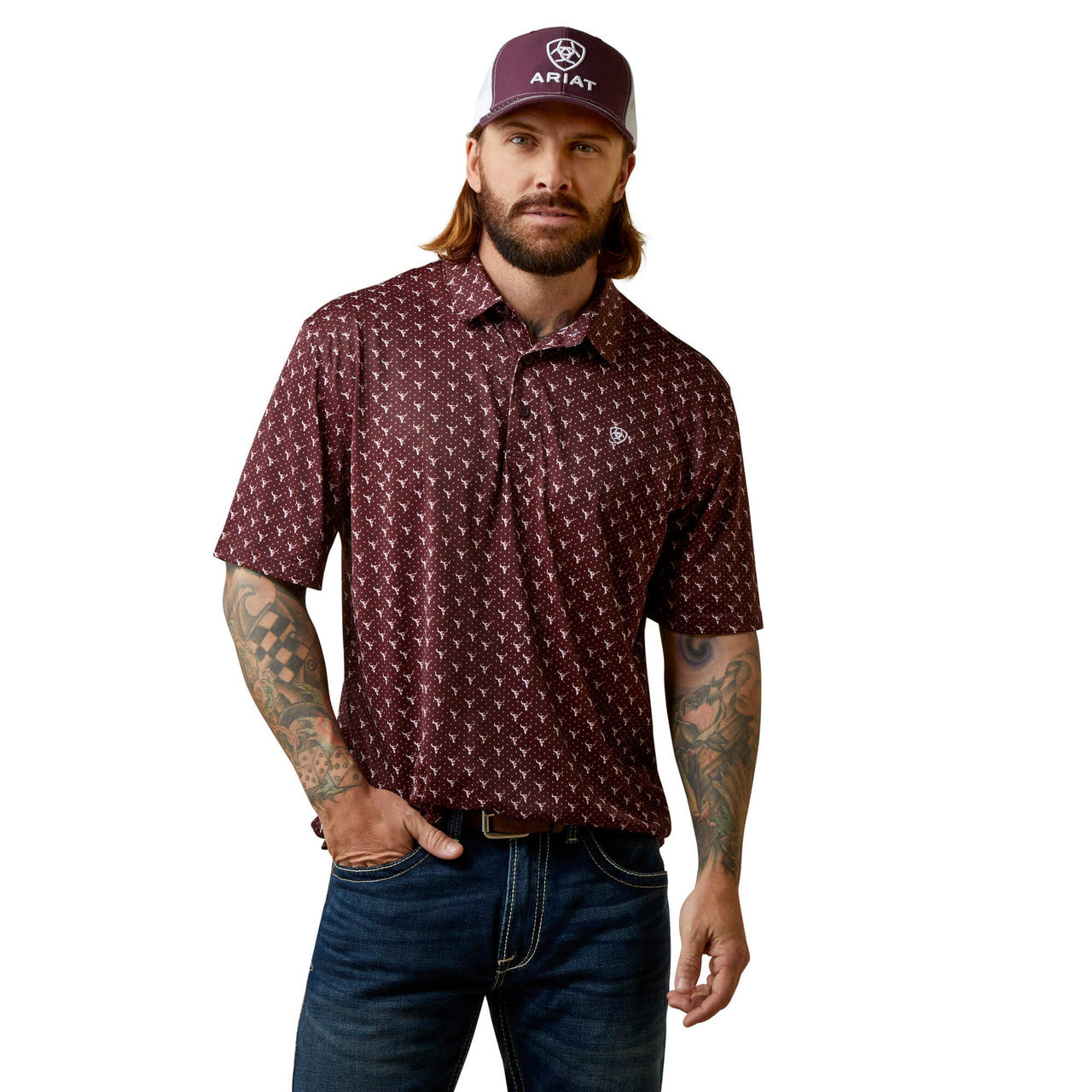 ARIAT MENS ALL OVER PRINT SS POLO