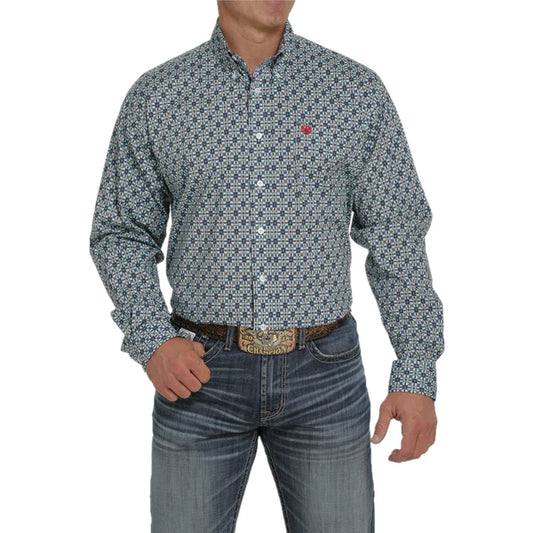 CINCH MNS LS SHRT LT BLU PRNT