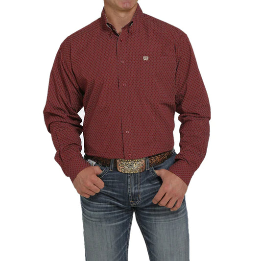 CINCH MNS LS SHRT PRNT BURGUNDY